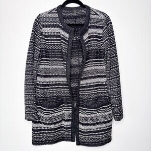 Talbots Geometric Knit Open‎ Front Cardigan Size X Sweater Cotton Metallic
